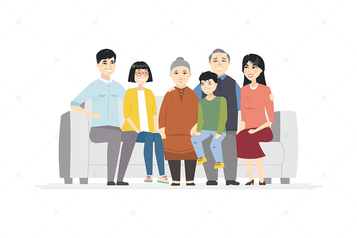 快乐中国家庭卡通人物形象矢量素材库精选设计素材 Happy Chinese family – cartoon people characters插图