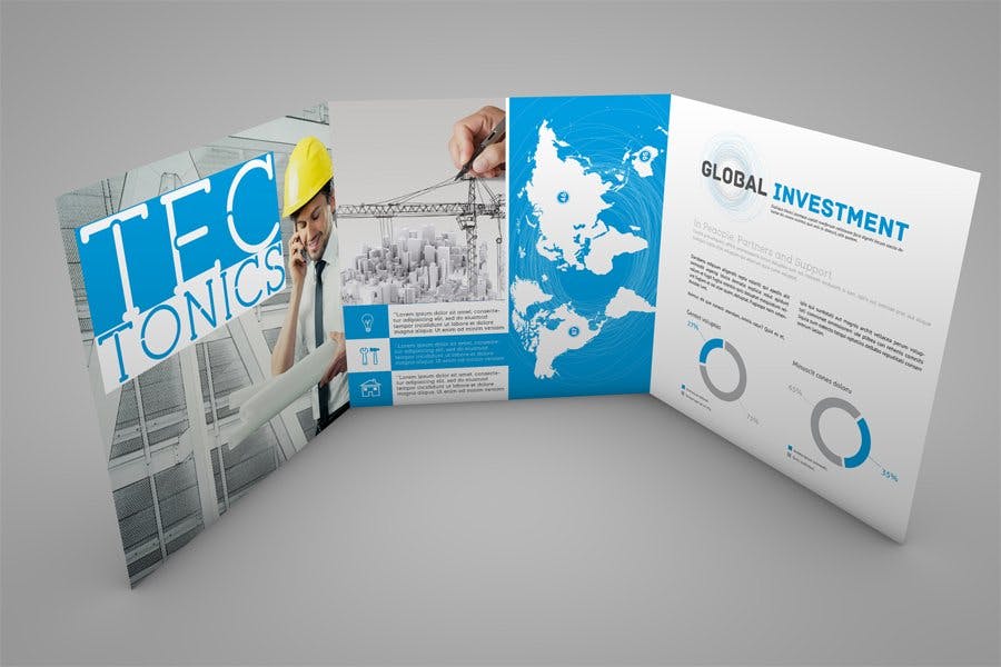 方形三折宣传册传单设计效果图样机 Square Trifold Brochure Mockup插图(3)