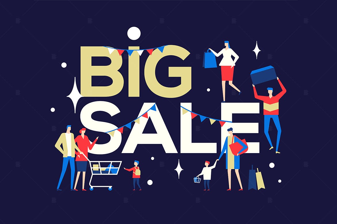 大甩卖大型促销活动主题扁平设计风格矢量插画素材库精选v2 Big Sale – flat design style colorful illustration插图(1)