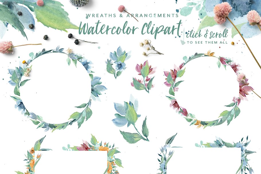 手写英文字体&手绘水彩花卉剪贴画 Loving Saskia Font & Graphics Bundle插图(9)