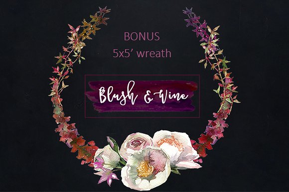 勃艮第白色水彩花卉插画 Burgundy White Watercolor Flowers插图(9)