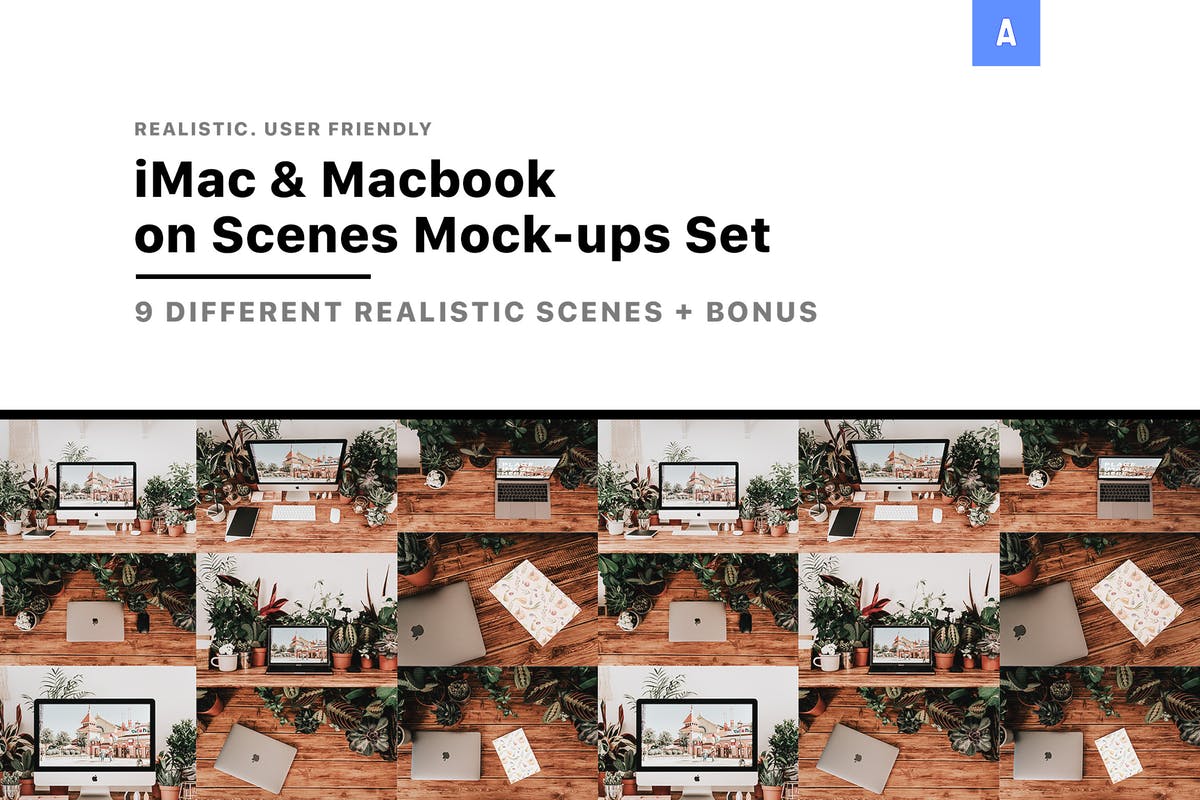 iMac＆Macbook办公场景样机 iMac & Macbook on Scenes Mock-ups插图