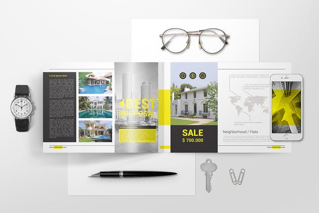 A4双折页宣传册样机模板V2 A4 Bifold Brochure Mockups 02插图(4)