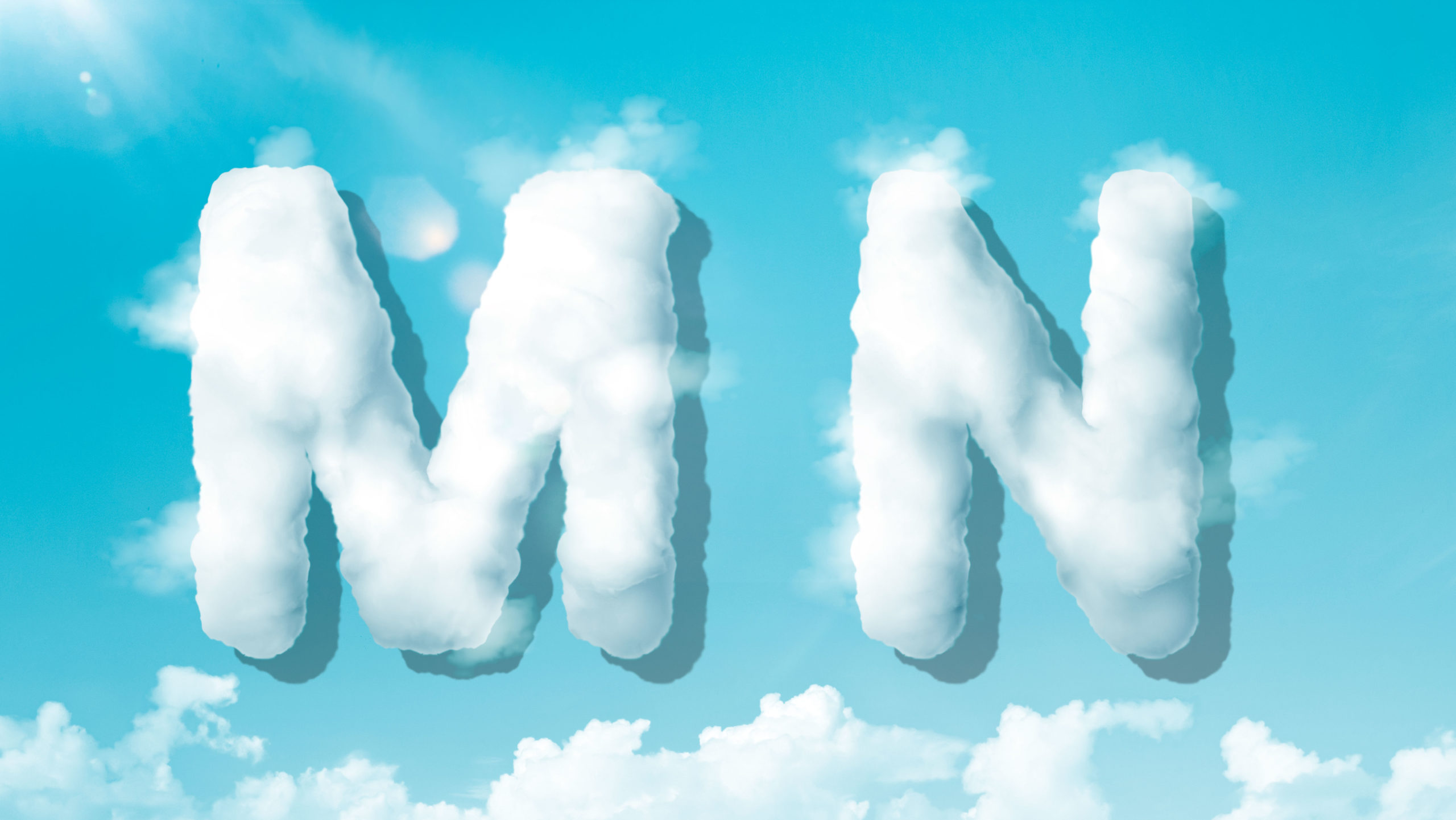 字母“MN”蓝天背景白云英文艺术字体素材库精选PSD素材插图