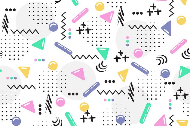 时尚潮流风格多彩图形无缝背景 Seamless Patterns of Pop Shapes Backgrounds插图(2)