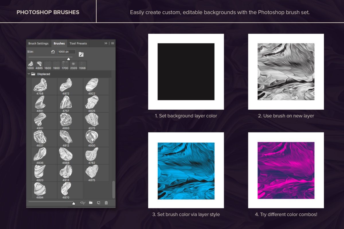 创意抽象纹理系列：80个3D立体抽象形状&PS笔刷 Displaced插图(2)