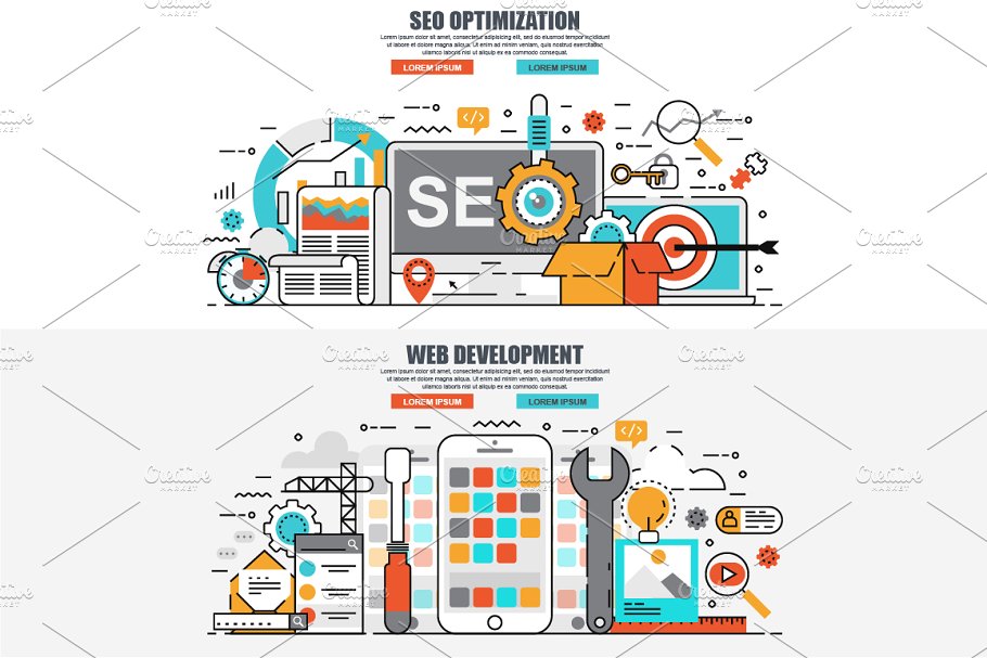 电子商务扁平概念矢量设计模板 Flat Line Color Concepts插图(10)