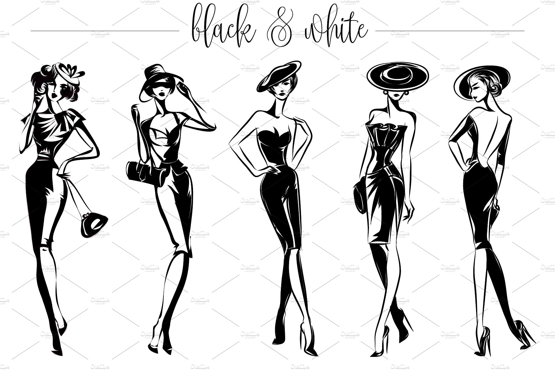 典雅时尚的时装模特手绘矢量素材合辑下载[ai,eps,png]插图(3)