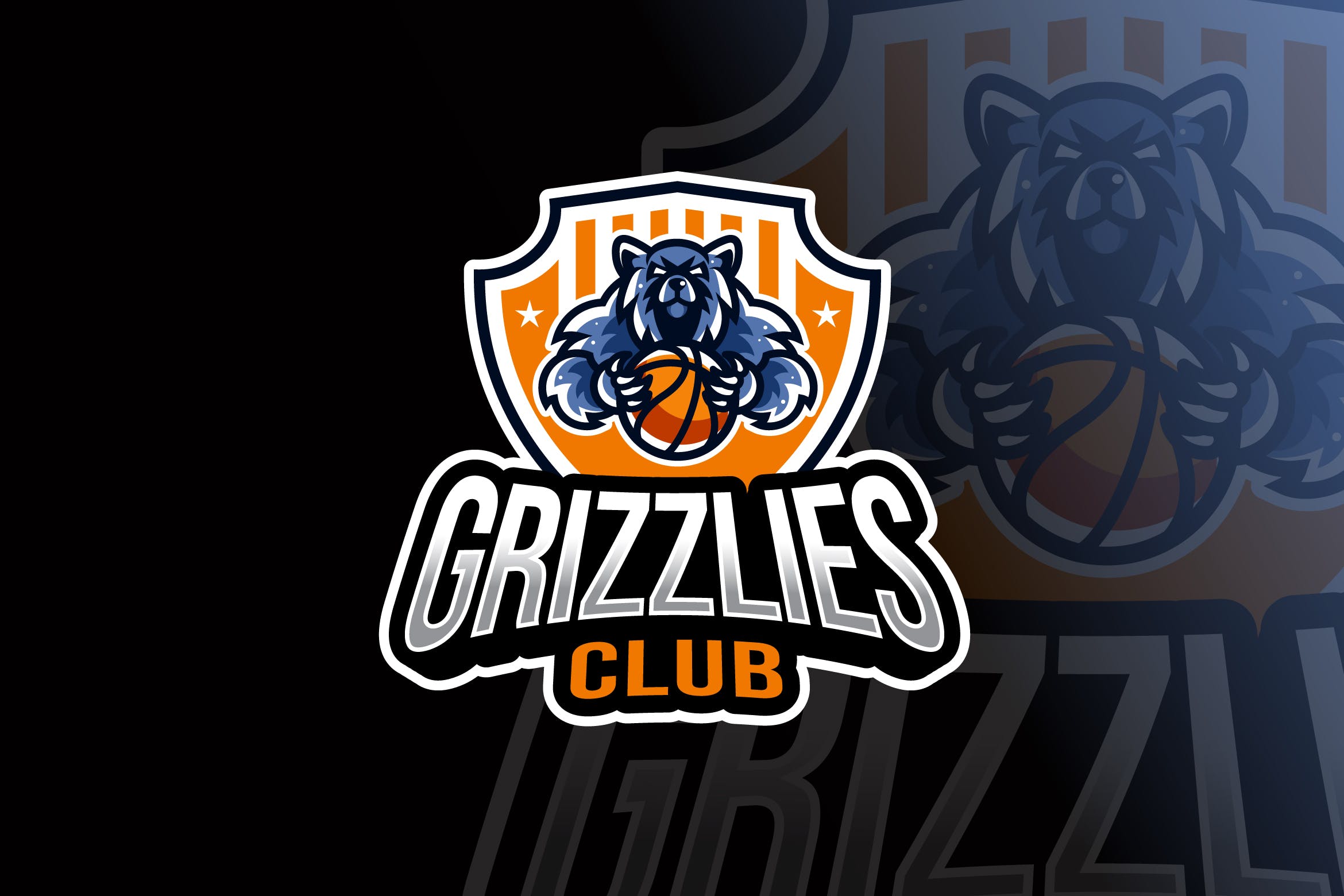灰熊卡通形象篮球队队徽图案Logo设计模板 Grizzlies Basketball Logo Template插图