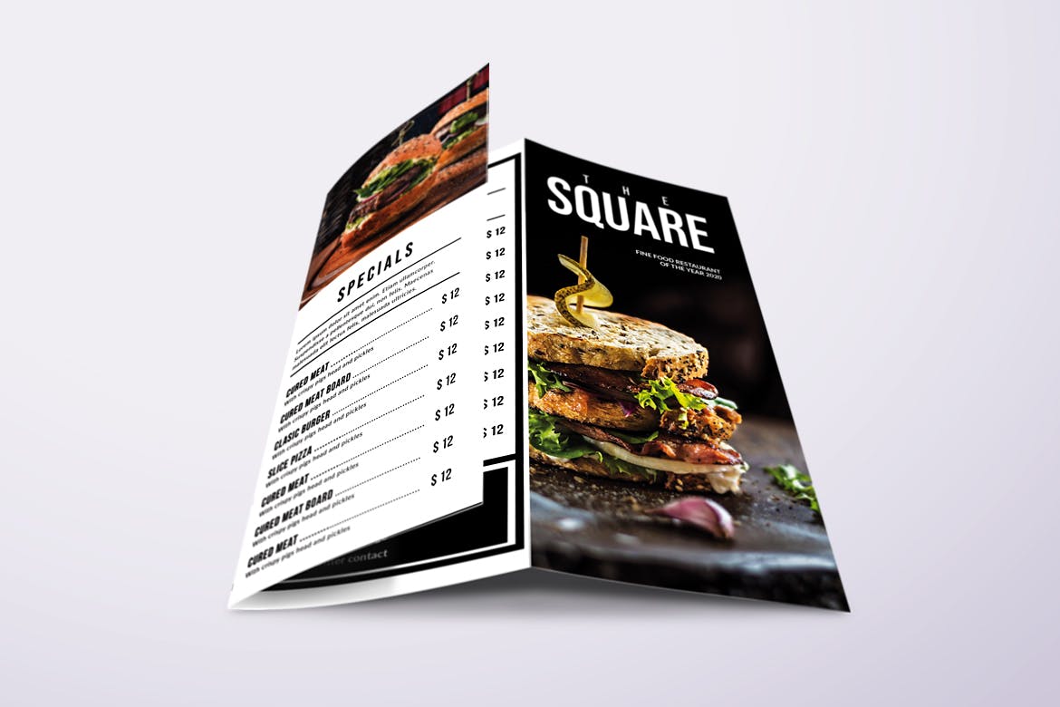 经典极简三折页A4&美国信纸大小餐厅菜单模板 Classic Minimal Trifold A4 & US Letter Food Menu插图(3)