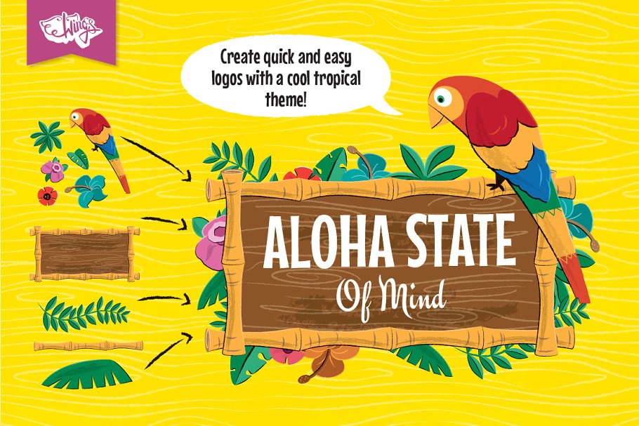 热带主题Logo和徽章创意设计套件 Tiki Logos and Badge Maker Kit插图(1)