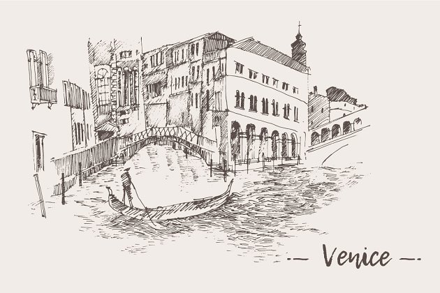 威尼斯素描剪影画 Set of sketches of Venice插图