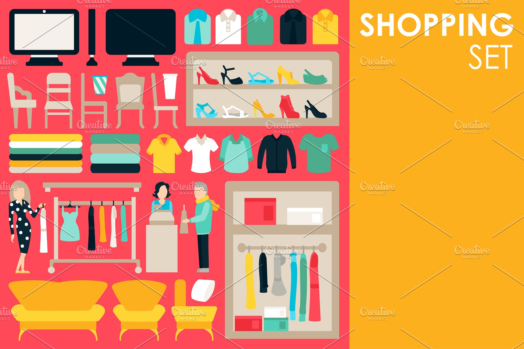 扁平风格购物设计元素合集 Shopping Flat Objects 9 collections插图(8)