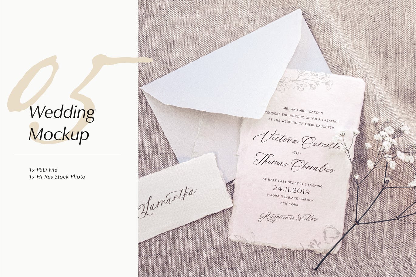 婚礼照片婚礼邀请函优雅风格设计样机素材库精选模板v05 Wedding Photo Mockup 05插图