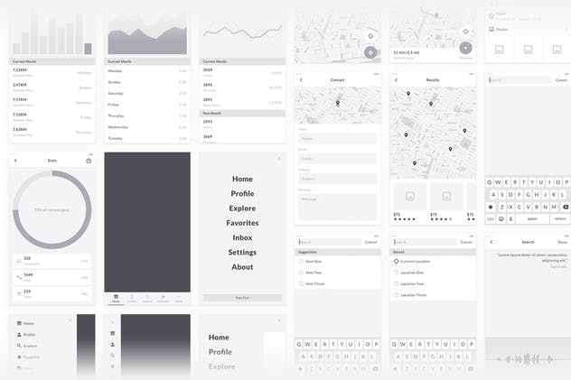 经典适用超级手机应用相框图大礼包 Mobile Wireframe Kit插图(2)