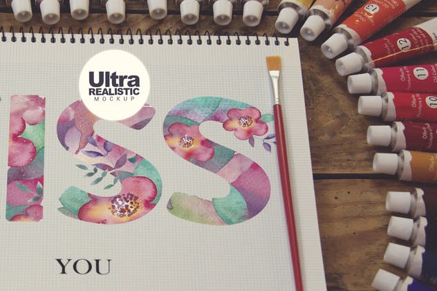 画室创作场景网格笔记本样机模板v6 Graph Paper Notebook Paint Scene插图(3)