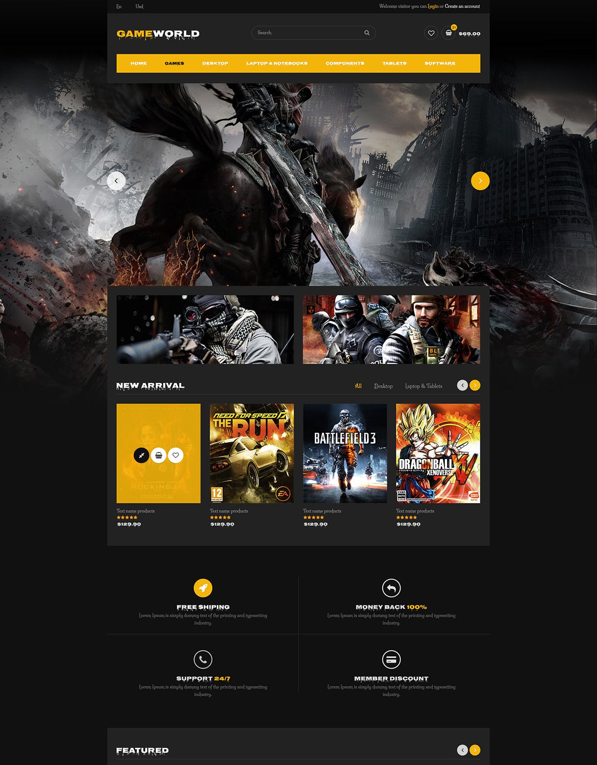 游戏主题网站首页设计PSD模板 Gameword – Homepage Template插图(1)