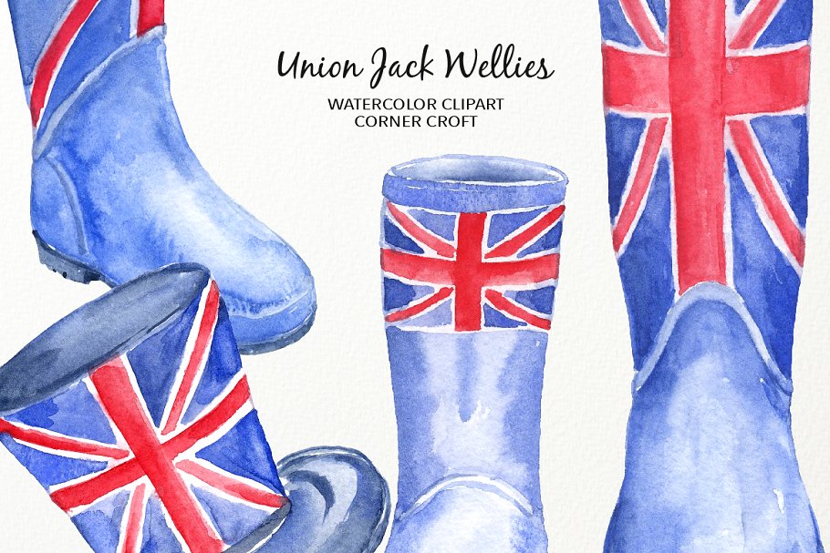 水彩英国国旗雨靴插图 Watercolour Union Jack Rain Boots插图(4)
