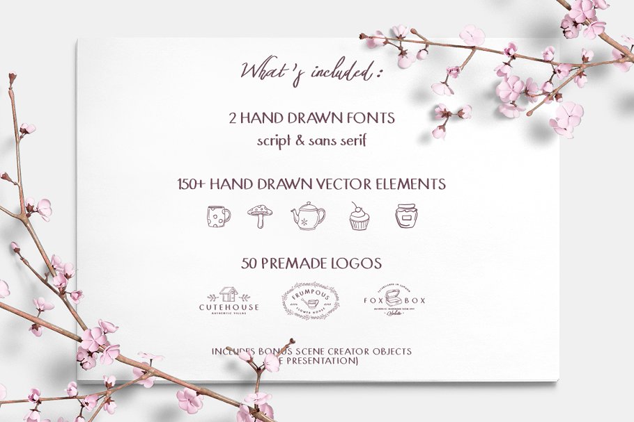 13款手写英文字体合集&Logo模板、矢量插画 Wonderland Fonts Pack & Branding Kit插图(42)