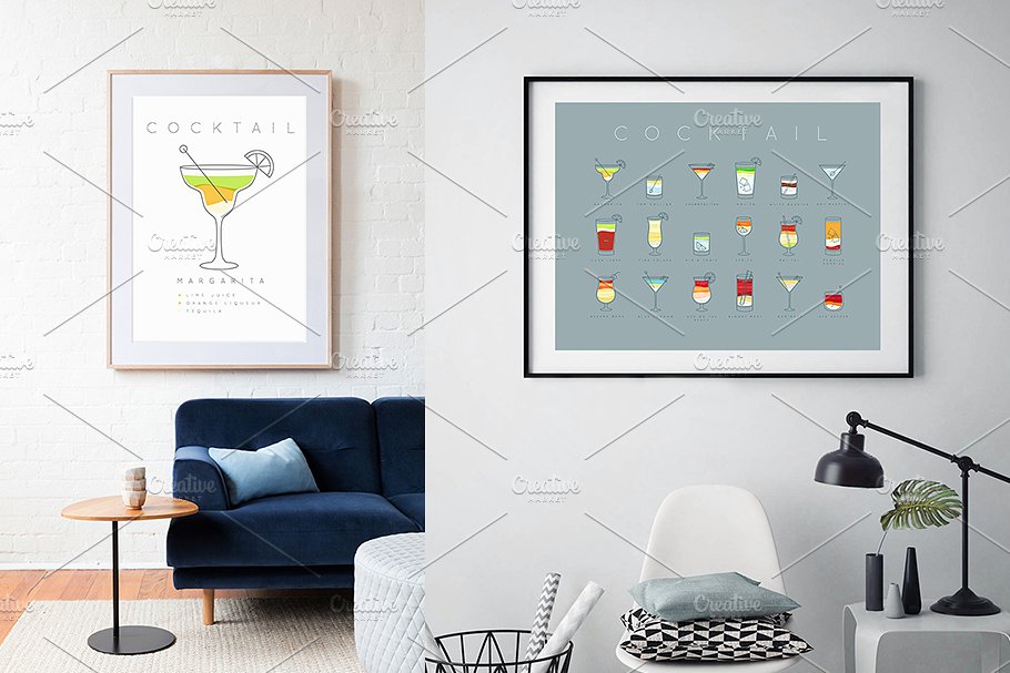 鸡尾酒会扁平风格海报模板 Cocktails Flat Posters插图(2)