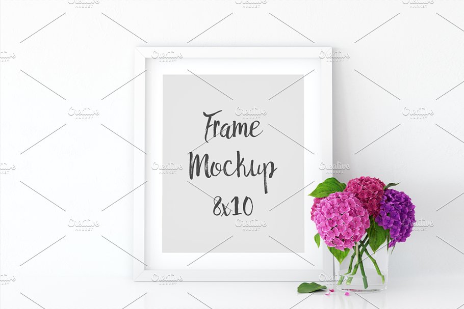 白色相框画框样机 White Interior Frame Mockup – (8×10)插图