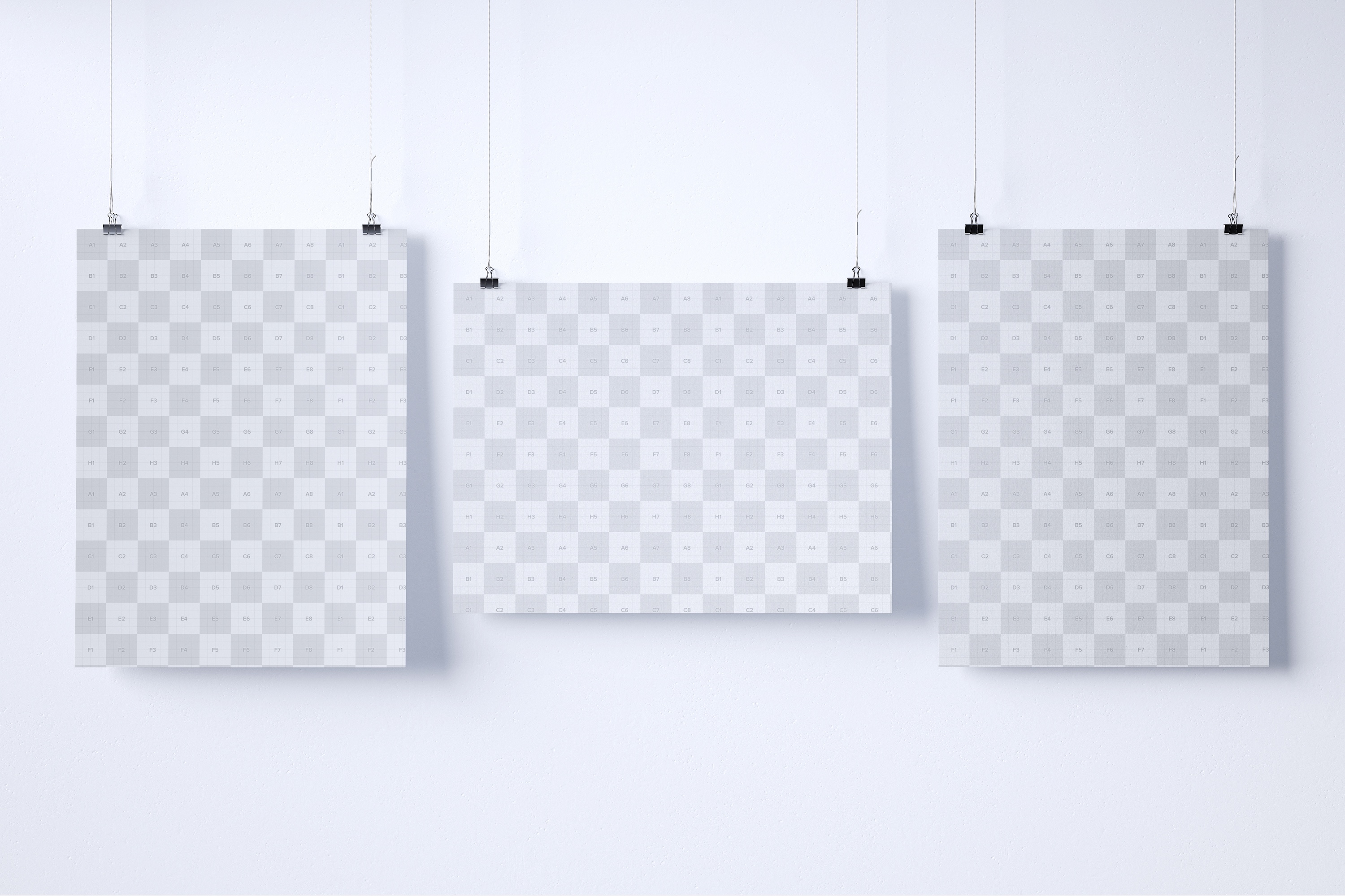 悬挂海报设计印刷效果预览样机模板 Three Hanging posters mockup插图