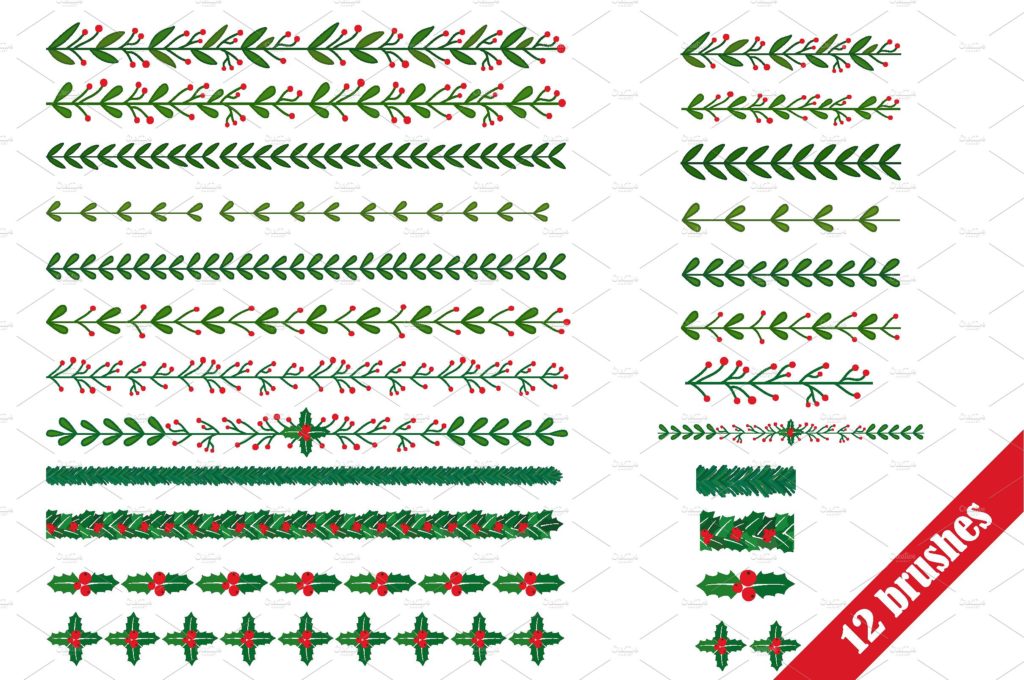 手绘无缝矢量圣诞花卉边框素材下载[eps]插图(9)