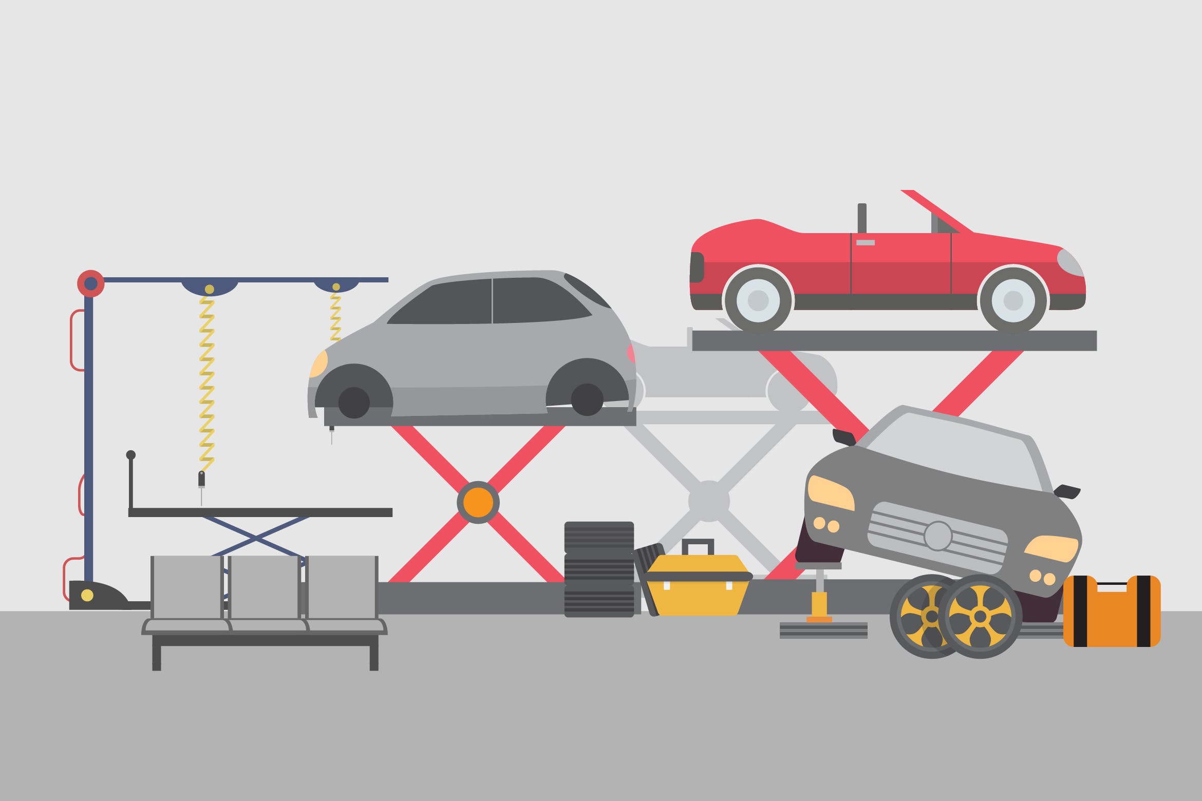 汽车维修车间矢量插画素材库精选素材 Machine Shop – Illustration Background插图