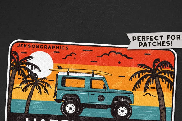 旅行冲浪俱乐部徽标/复古旅行品牌Logo设计模板 Happy Surfer Badge / Vintage Travel Logo插图(1)