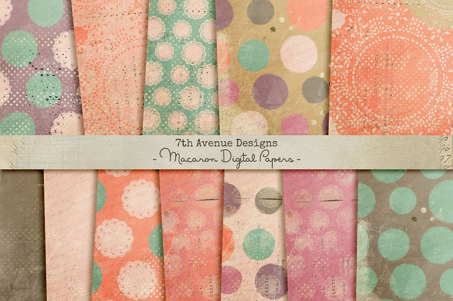 秘密花园圆点做旧数码纸张纹理 Macaron Digital Papers插图