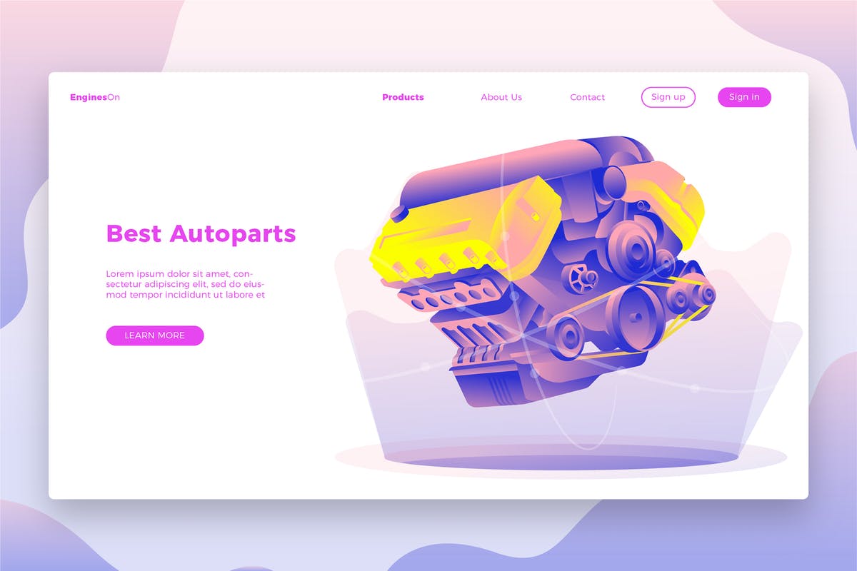 汽车部件发动机引擎品牌 Banner&着陆页模板 Autoparts Engine-Banner & Landing Page插图