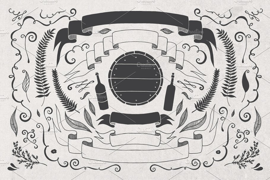 手绘曲卷&横幅矢量图形 Hand Drawn Curls & Banners Vol. 4插图(3)