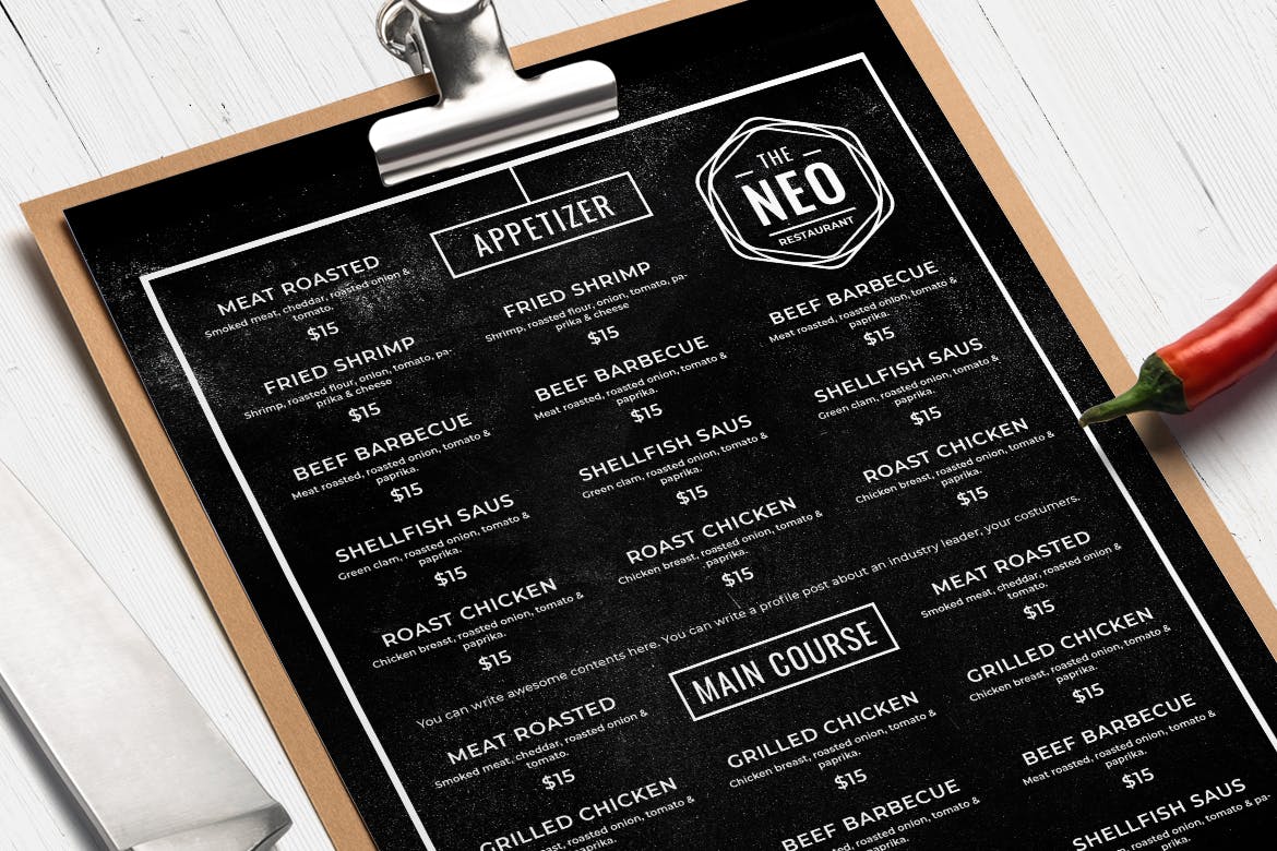 黑板画风格西餐厅素材库精选菜单模板v37 Blackboard Food Menu. 37插图(1)