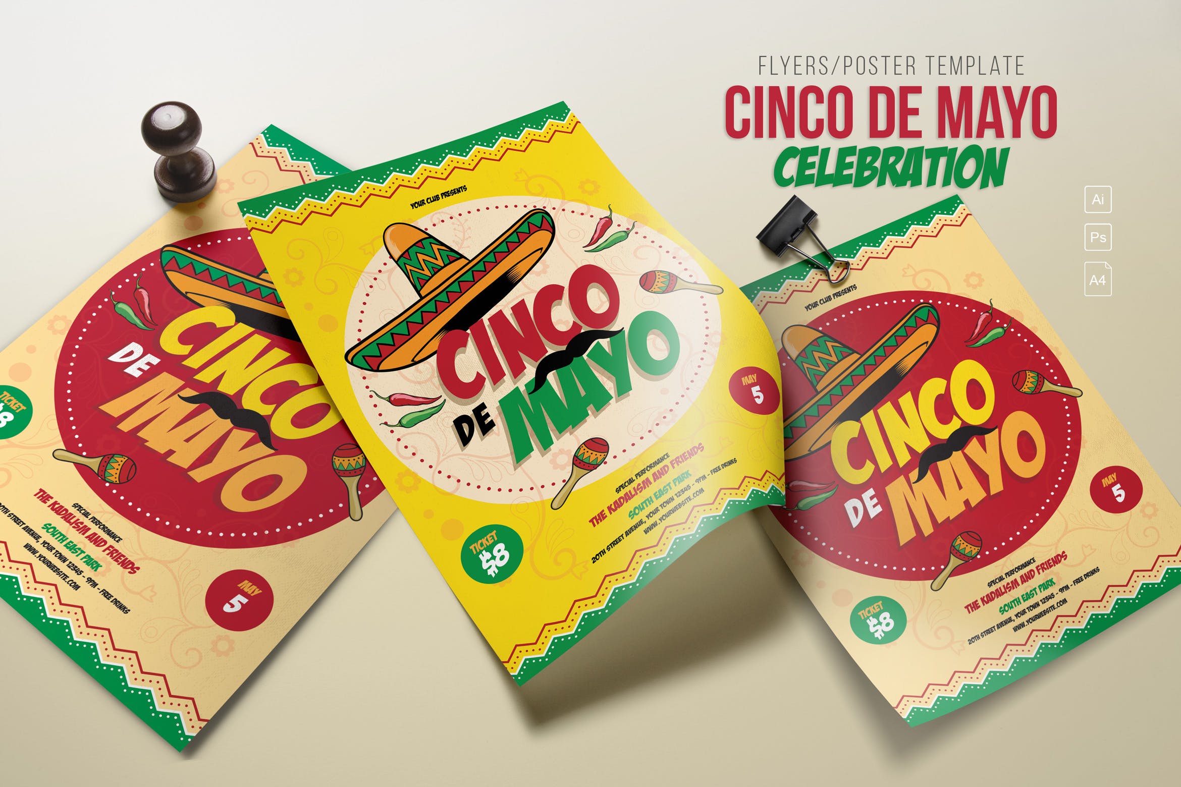 五月五日墨西哥爱国主义节日庆祝活动海报PSD素材素材库精选模板 Cinco de Mayo Celebration插图