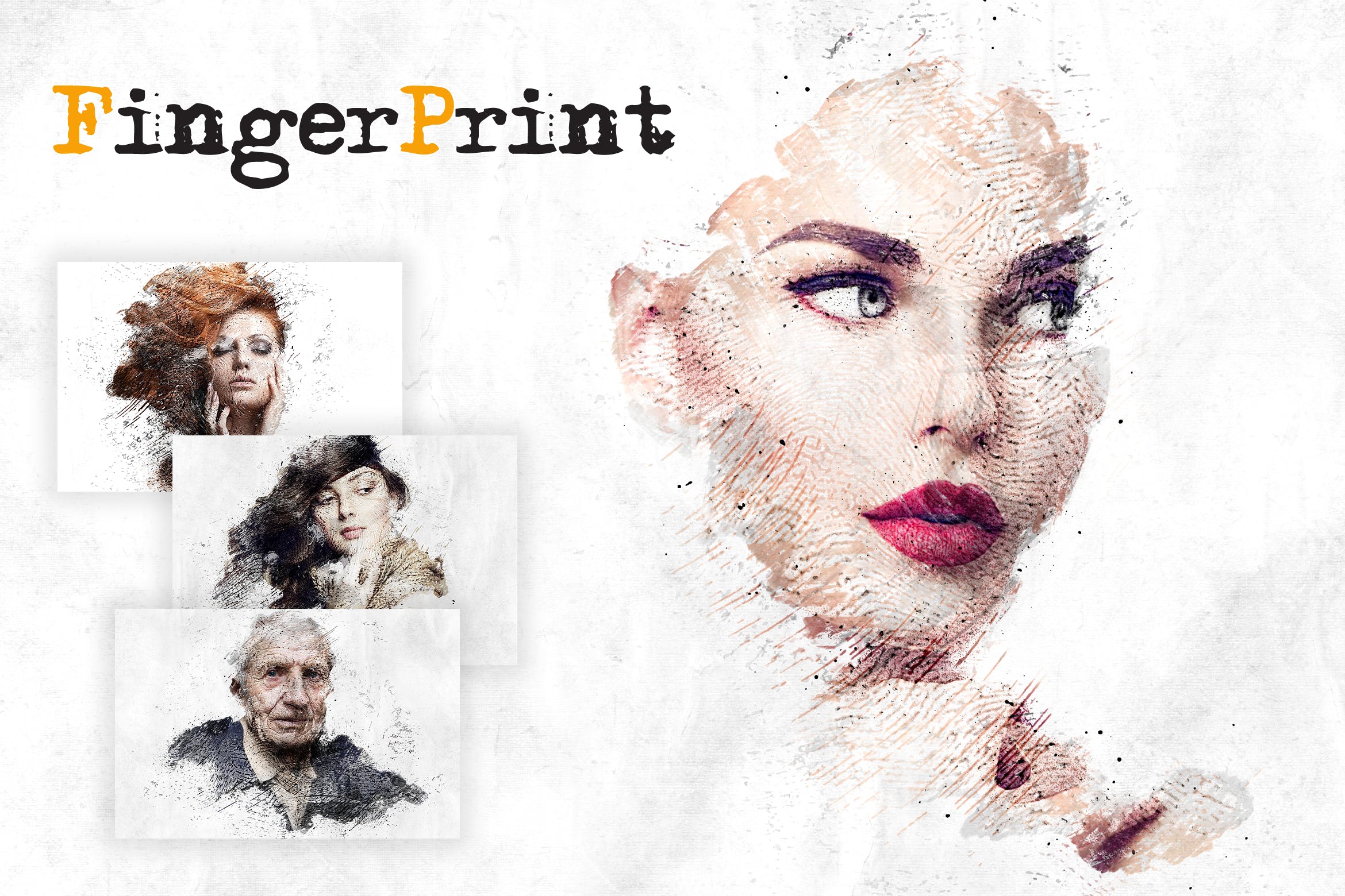 指纹怀旧划痕效果照片特效处理PS动作 Fingerprint CS4+ Photoshop Action插图
