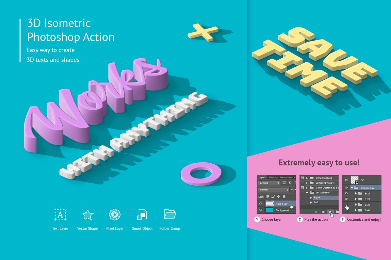 精美2.5D等距摄影效果一键生成PS动作 3D Isometric Photoshop Action插图(1)