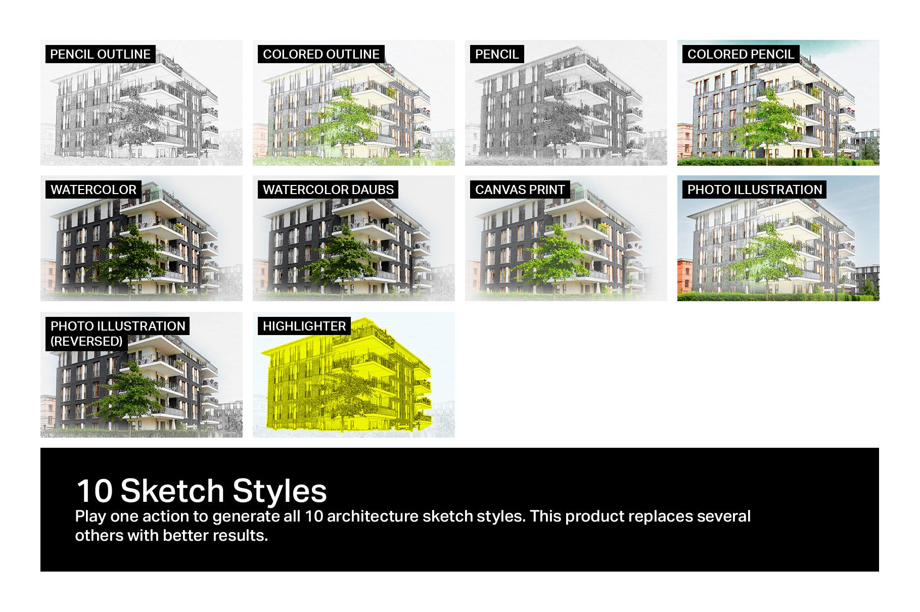 10个人工智能建筑素描草图生成PS动作 10 AI Architecture Sketch Photoshop Actions插图(2)
