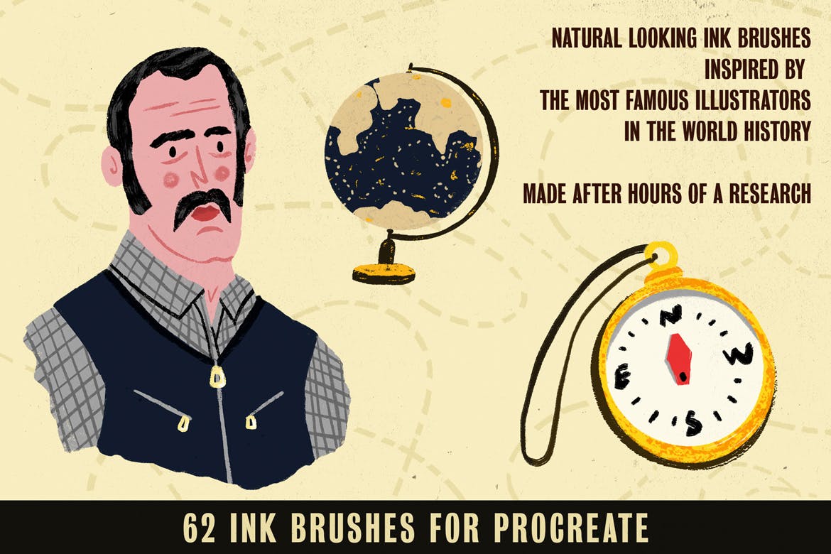 历史插画名家手绘风格Procreate绘画笔刷 Auld Inks for Procreate插图(1)