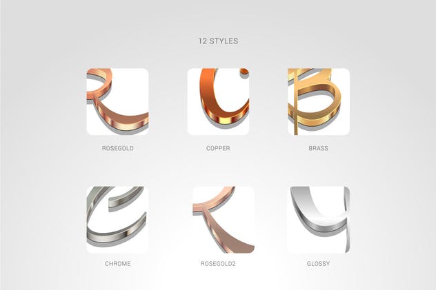 3D金属质感字体特效AI图层样式 Metallic Styles for Illustrator插图(2)