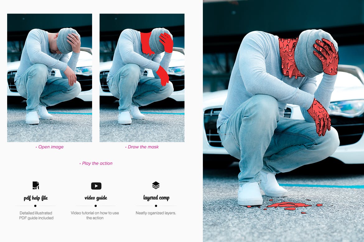 Grime Art艺术风格素材库精选PS动作 Zombie Grime Art Photoshop Action插图(6)