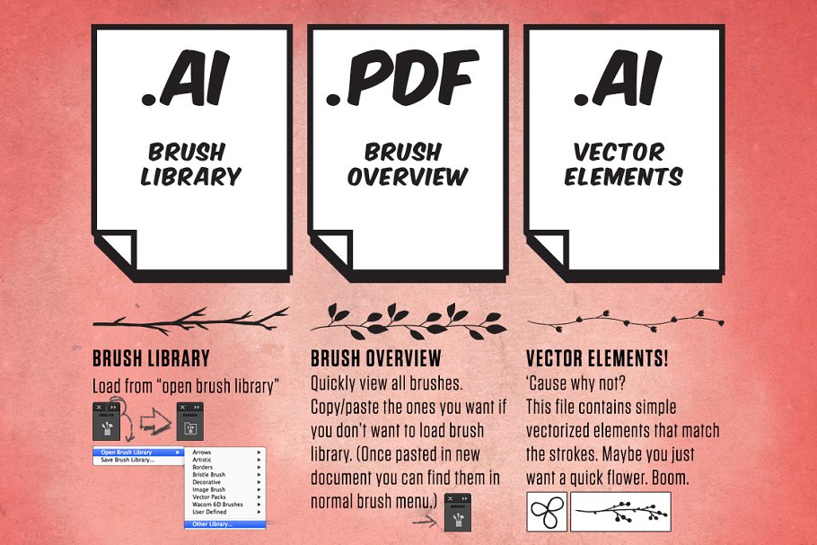 大自然树枝花卉AI笔刷 Nature & Floral Illustrator Brushes插图(3)