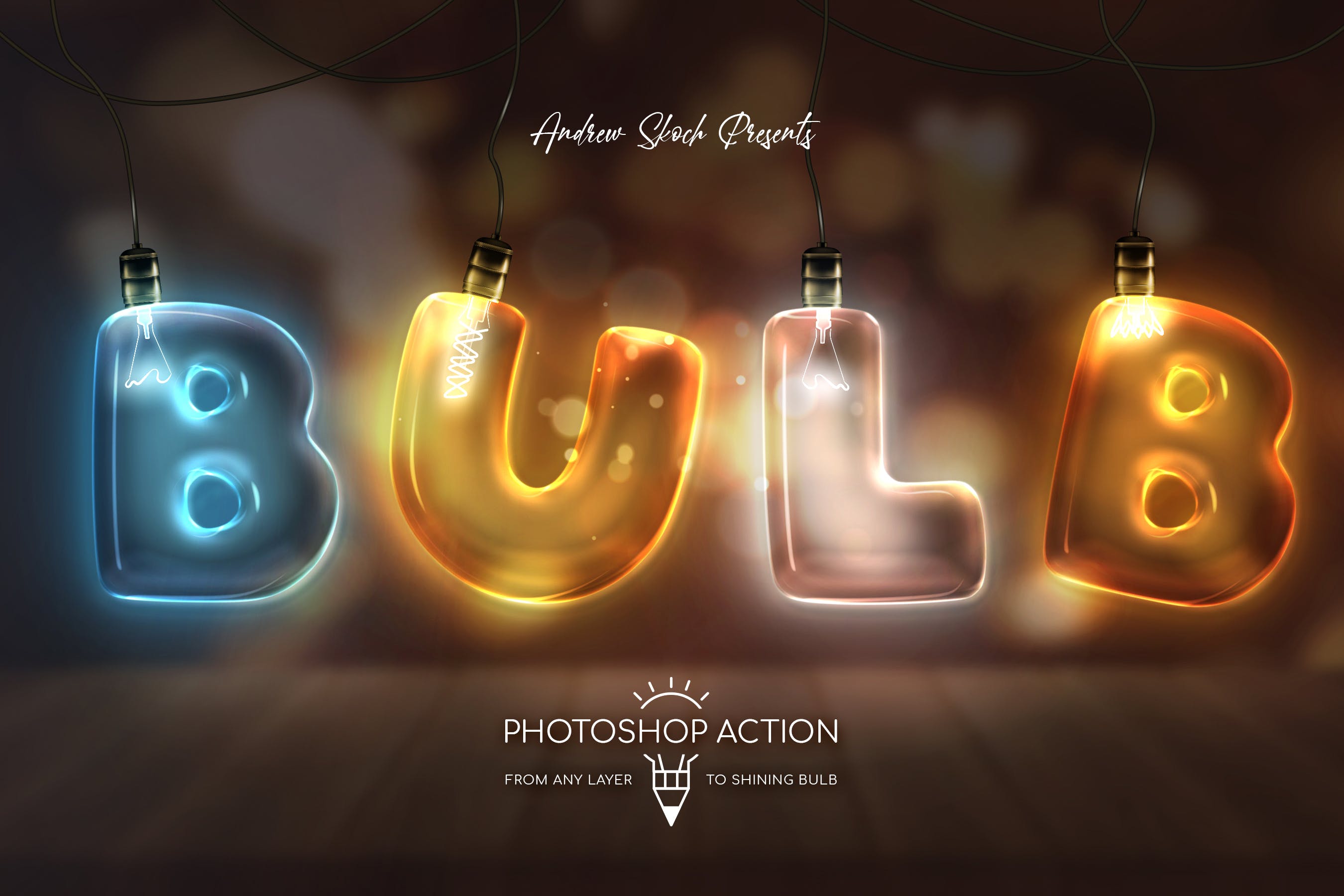 发光灯泡英文字母文字特效素材库精选PS动作 Light Bulb – Photoshop Action插图