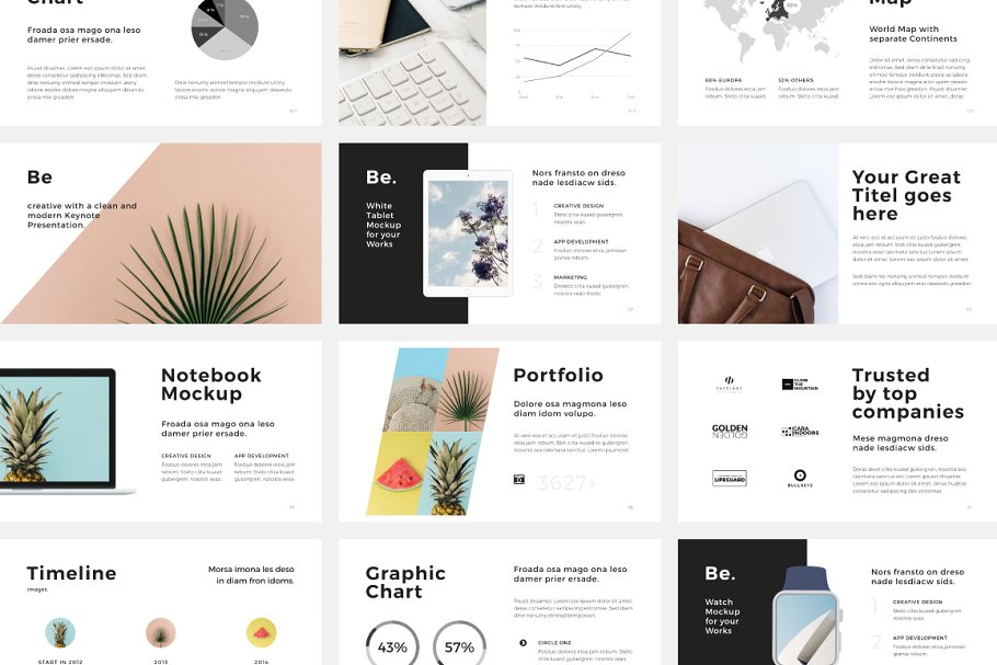 125+页现代、创意及简约 Keynote 幻灯片模板+30高清照片 Be. Keynote Presentation + 30 Photos插图(2)