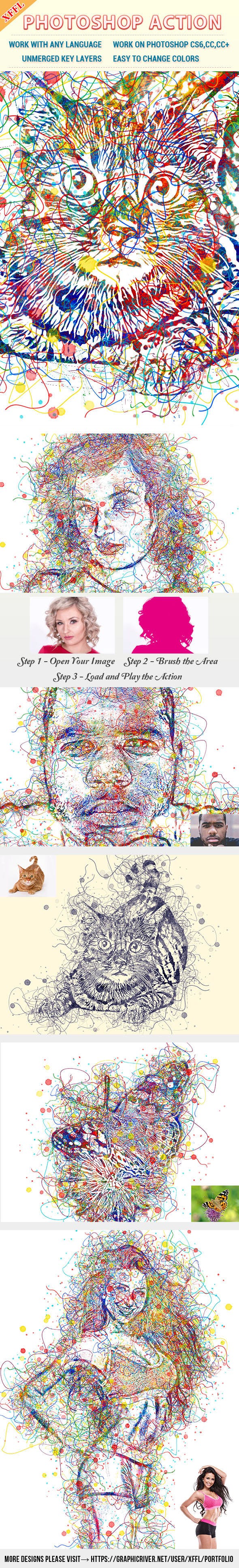 水彩线条肖像素描艺术Photoshop动作下载插图