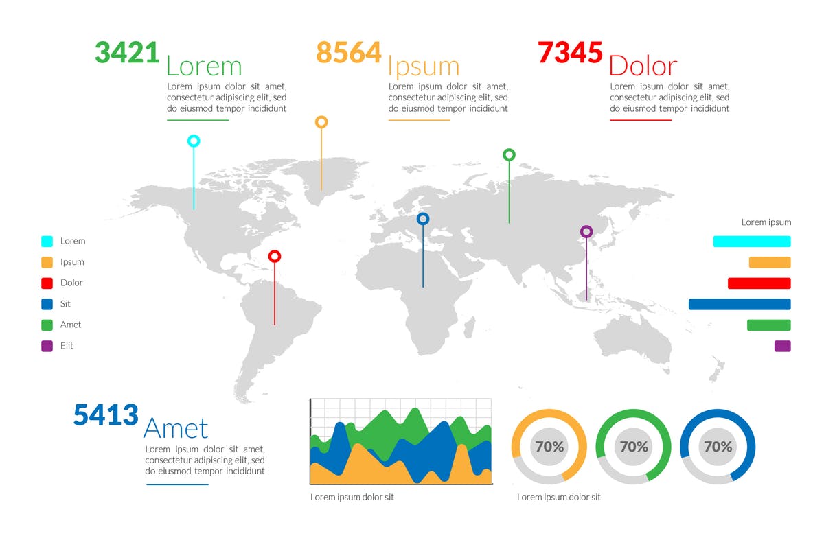 世界地图数据统计分析信息图表设计模板 World Map Infographic插图