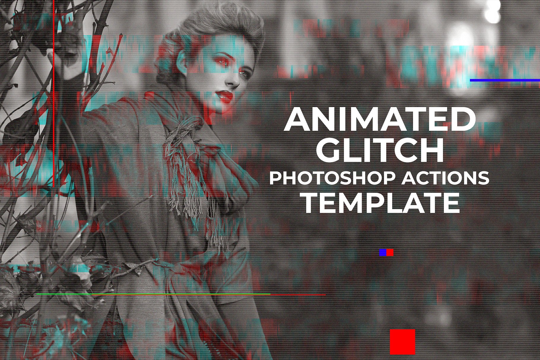 视频画面故障信号丢失视频界面效果PS动作 Gif Glitch Animated Photoshop Action插图