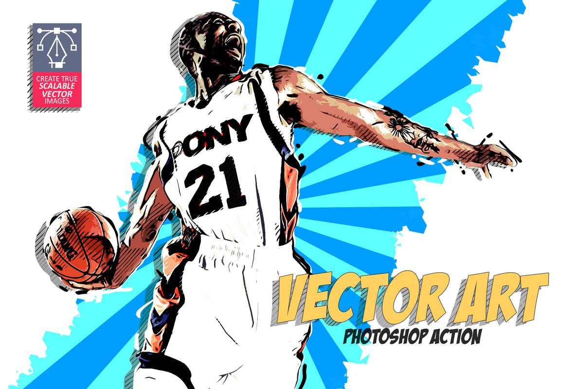 图片转矢量手绘插画艺术效果PS动作 Vector Art Photoshop Action插图
