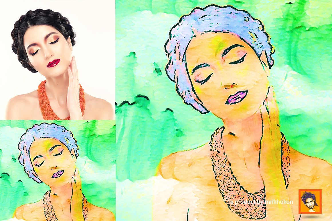 快速转简笔水彩手绘效果PS动作 Water Panting Photoshop Action Vl10插图(3)