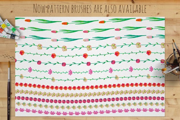 水彩花卉绘画图案＆AI画笔笔刷 Illustrator Floral Art & Pattern Brushes插图(4)