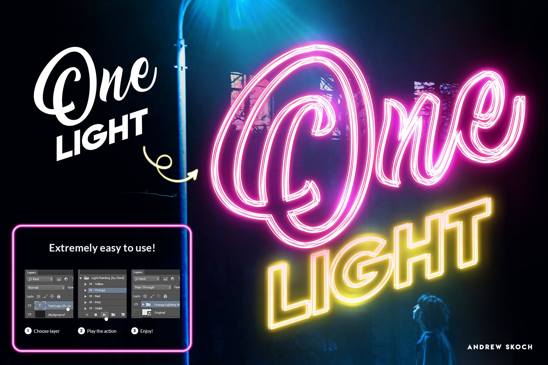霓虹灯发光字体特效PS动作 Light Painting – Photoshop Action插图(1)